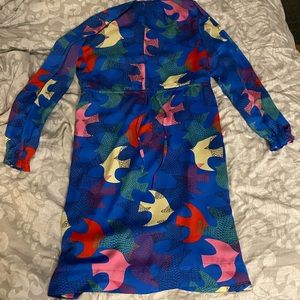 Anthropologie Blue Dress with Colorful Birds